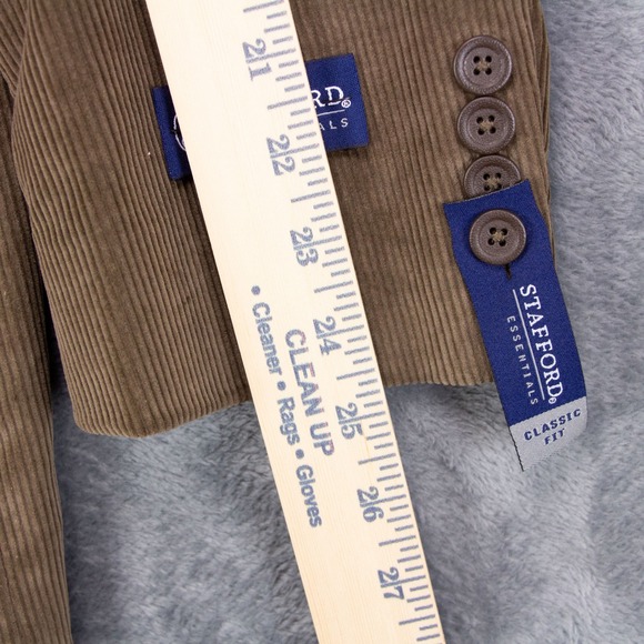 Stafford Mens 42R Brown Taupe Corduroy Sport Coat Blazer Elbow‎ Patch - Picture 10 of 16